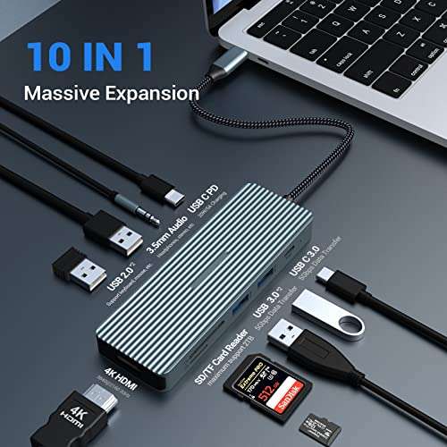 HOPDAY USB C 10 in 1 hub £4.12 with voucher @ Amazon