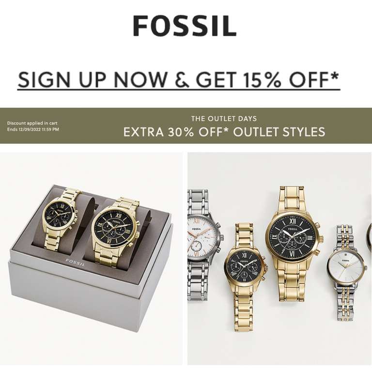 Sale - Extra 30% off outlet styles (no code needed, applied at checkout) + Extra 15% off with newsletter code + Free Delivery - @ Fossil