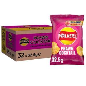 Walkers Prawn Cocktail Crisps Box, 32.5 g, Case of 32 - £10.40 (£16.80 discount at checkout!) @ Amazon