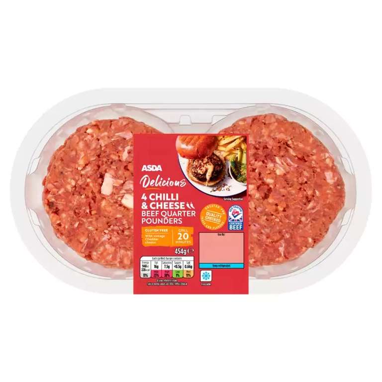 Succulent 4 Quarter Pounder Beef Burgers 2 For £5 + £1 Cashpot on £5 spend (Selected Accounts) @ Asda