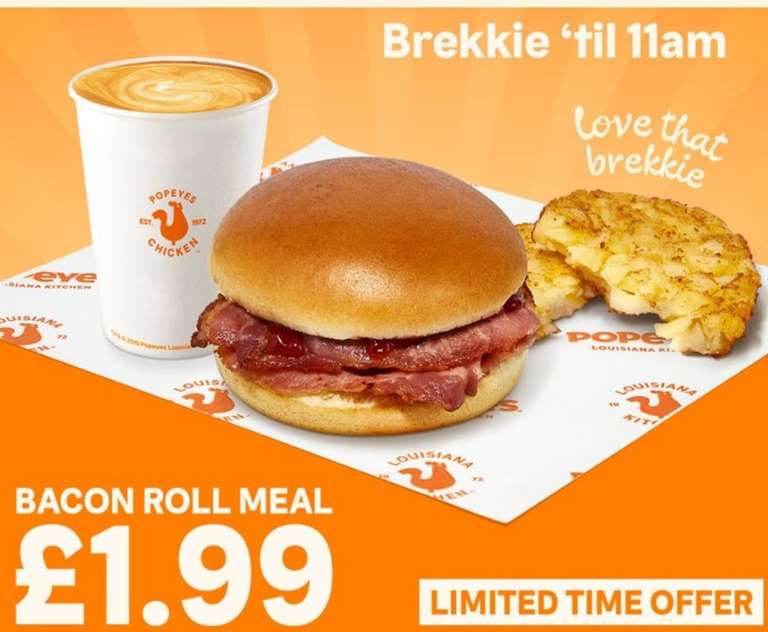 Breakfast Bacon Roll, Hash Brown and a Drink (Meal deal)