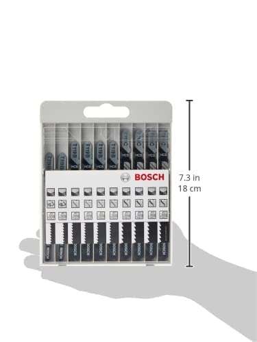 Bosch Professional 2607010146 10-Piece Jigsaw Blade Set (for Wood, Accessories for Jigsaws T Shank Socket)