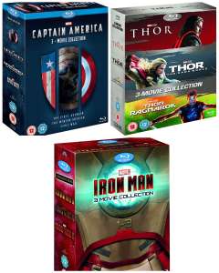 Captain America Trilogy/Iron Man trilogy/Thor trilogy blu Ray £14.99 each @ Amazon