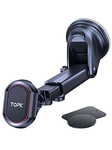 TOPK Phone Holder for Cars, Magnetic Phone Car Mount Holder for Windshield and Dashboard - £6.99 with voucher @ Amazon / TopKdirect
