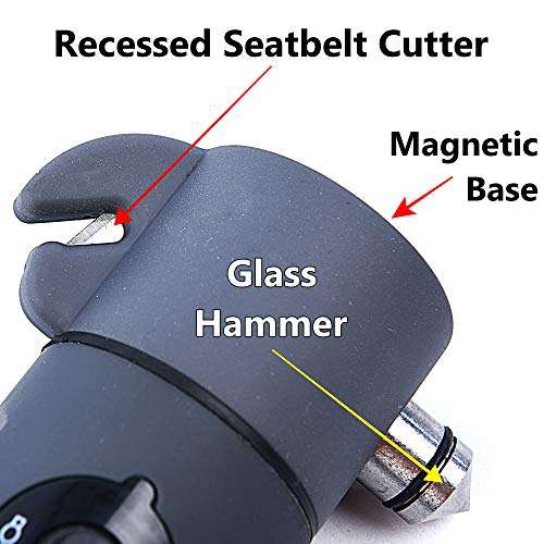 AA 3-in-1 Emergency Flashing Beacon Torch Glass Hammer Seatbelt Cutter Rescue Tool for Cars and Other Vehicles AA1306, Grey