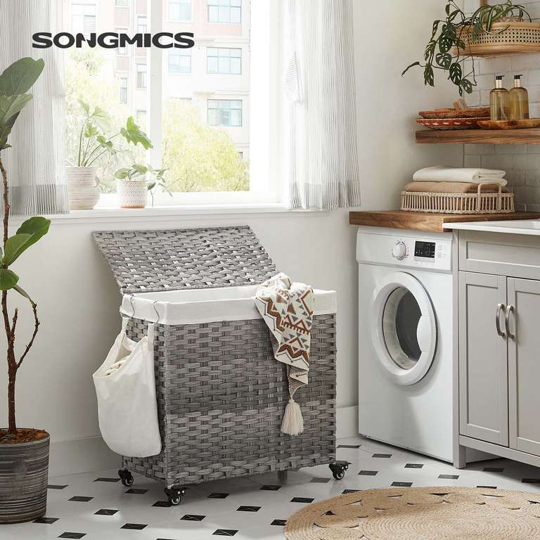 Handwoven Rattan Laundry Basket with 3 Compartments - £35.99 Delivered With Code @ Songmics