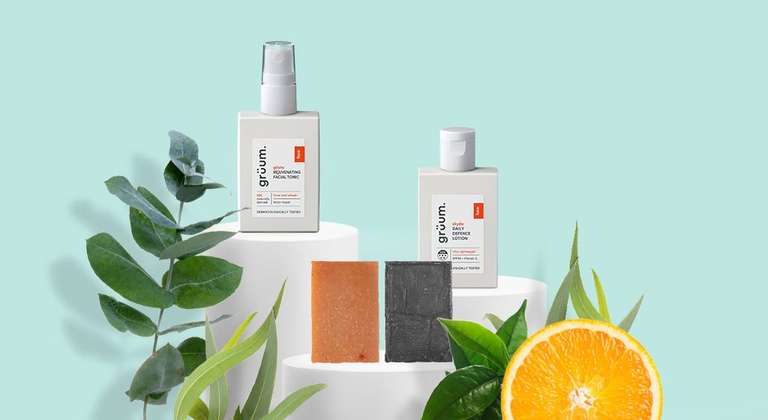 Free Gruum item (Facial Cleanser / Facial Tonic / Moisturiser / Face Wash / Face & body duo) + £3.95 delivery (free for £25+ spend) @ Gruum