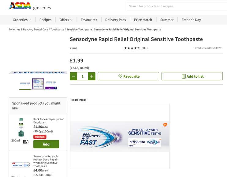 sensodyne sensitivity and gum asda