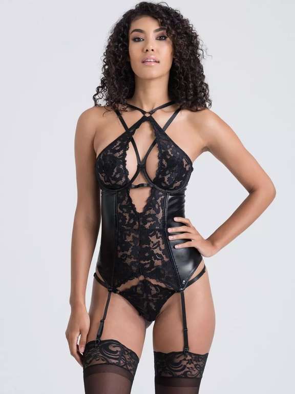 Lovehoney Fierce Romance Black Wet Look and Lace Bustier Set - £19.99 with code + £4.99 delivery @ Lovehoney