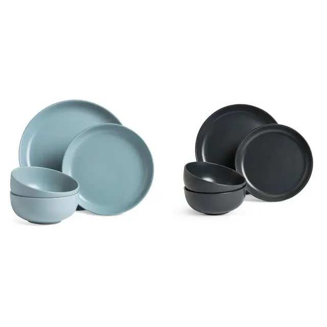 Habitat 12pc Matte Dinner Set - Charcoal/Duck egg