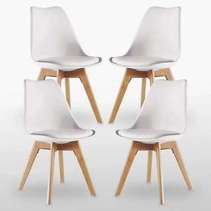 Lorenzo Padded Dining Chairs, Tulip Chair for Lounge Office Dining Room Kitchen, Set of 4, White