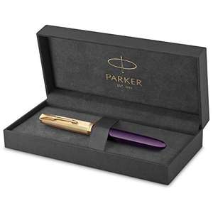 Parker 51 Fountain Pen | Deluxe Plum Barrel with Gold Trim | Medium 18k Gold Nib with Black Ink Cartridge | Gift Box