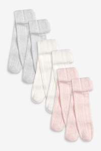 Next Pink/Grey 6 Pack Newborn Cable Knit Tights (0mths-2yrs) £8 + Free click and collect @ Next