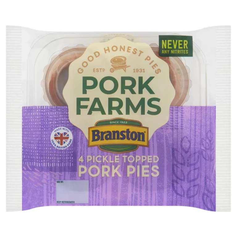 Pork Farms 4 Mini Pork Pies with Branstons Pickle 200g