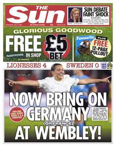 £5 Bet on any of today's Glorious Goodwood Races. @ Paddy Power with today's Sun newspaper. (80p)