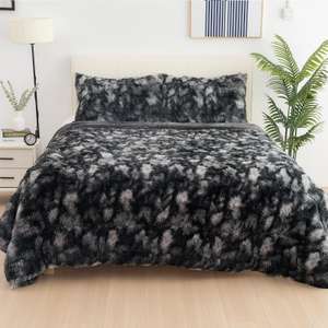 Fluffy Throw Blanket Set - Single Size 135X200CM with 2 Pieces 50X75CM Fluffy Pillowcases, Dark Grey, Vamcheer FBA