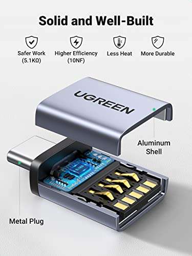 UGREEN USB C to USB Adapter 2 Pack, Aluminum USB C Male to USB 3.0 Female Adaptor - £4.96 With Voucher @ UGREEN / Amazon