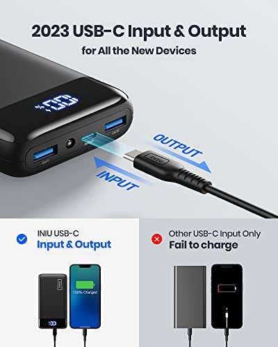 INIU 22.5W Fast Charging Power Bank, 20000mAh PD3.0 QC4.0 3A (USB C In/Out) with LED Display £20.39 with voucher @ Amazon