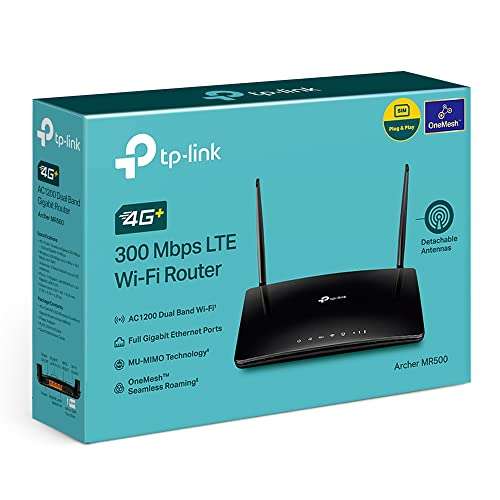 TP-Link AC1200 (MR500) 4G+ Cat6 Wireless Dual Band Gigabit Router, 4G Network SIM Slot Unlocked £101.87 @ Amazon