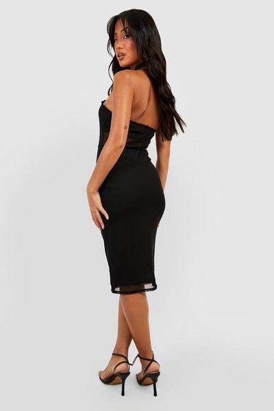 boohoo Petite High Neck Mesh Panel Bodycon Midi Dress now £6 with Free Delivery code, Sold & delivered by boohoo @ Debenhams