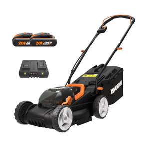 Worx WG779E.2 40V 34cm Cordless Lawn Mower, Petrol-Like Power, Cut-to-Edge Design, Adjustable Height, with 2x2.0Ah Batteries and Charger