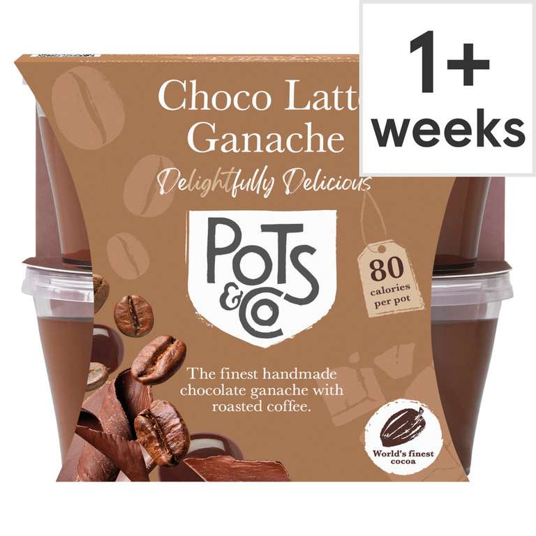 Pots & Co Choco Latte Ganache 4X45g /Chocolate Hazelnut Parine Ganache £2 Clubcard Price @ Tesco