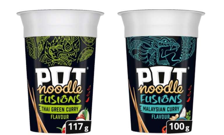 Pot Noodle Fusions Thai Green Curry 117g / Malaysian Curry 100g