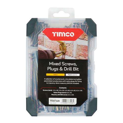 TIMCO Woodscrews for Masonry - Mixed Tray with Plugs and Drill Bit - 261 Pieces - £6.50 @ Amazon