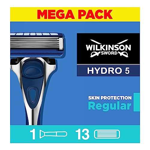 WILKINSON SWORD Hydro 5 Razor Blades For Men|Pack of 13 Razor Blade Refills & Handle|Hydrating Gel & Precision Trimmer (£15.34/13.73 on S&S)