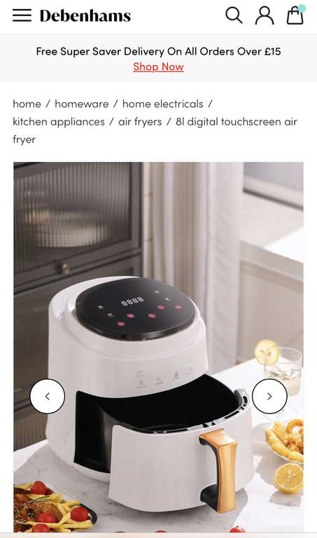 8L Digital Touchscreen Air Fryer White With Code - Sold & Delivered By Living & Home