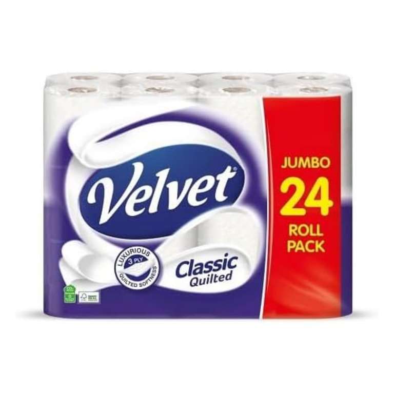 Velvet Classic Quilted Toilet Tissue 24 Rolls - Luxuriously Soft, Strong and Absorbent Toilet Roll - 3-ply - w/ voucher