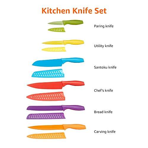 Amazon Basics 12-Piece Coloured Knife Set, Assorted