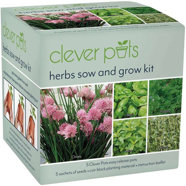 Clever Pots Herb/ Edibles/ Peppers Sow and Grow Kit with 5 Easy Release Pots - Free C&C