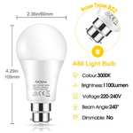 Fulighture Bayonet LED Bulb [4 Pack], B22 Base 12W 1100LM, 3000K Warm White - £4.99 with voucher Sold by Fulighture LED @ Amazon