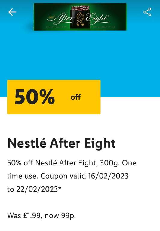 Nestle After Eight Chocolate 300g - 99p @ Lidl using Lidl Plus (Select accounts)