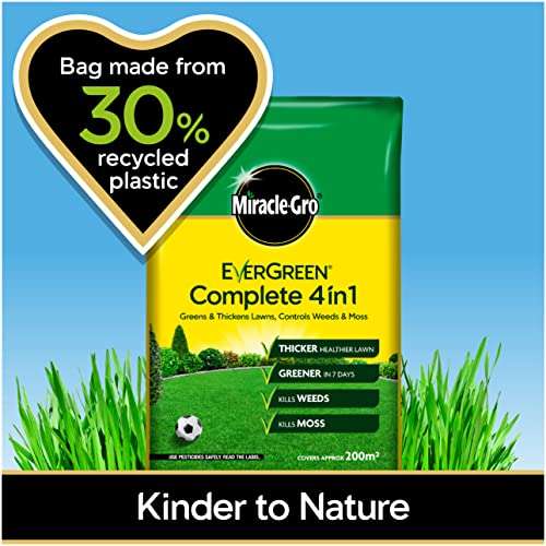 Miracle-Gro Evergreen Complete 4-in-1 Lawn Food , Weed & Moss Control - 7kg 200 m2, £17.30 delivered by Amazon