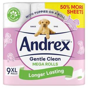Andrex Gentle Clean Mega Toilet Roll 9 Pack (possible £2.25 cashback via Shopmium)