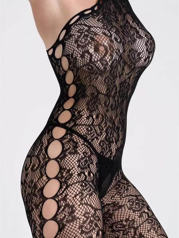 Lovehoney Black Lace One-Shoulder Crotchless Bodystocking