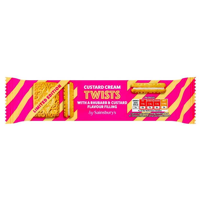 Sainsbury's 150g Rhubarb & Custard Cream Twists Flavour Filling Biscuits, Limited Edition