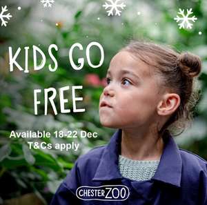 Chester Zoo Kids Go Free Offer (One child under the age of 18 may attend free of charge per one adult ticket purchased)
