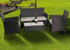 Outdoor Living Amazon Rattan 4 Seater Garden Dining Set in Black