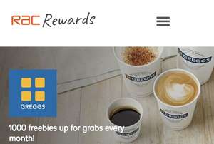 Greggs Free Hot Drink Every Month for RAC Members (Many other Rewards and Discounts) @ RAC Rewards