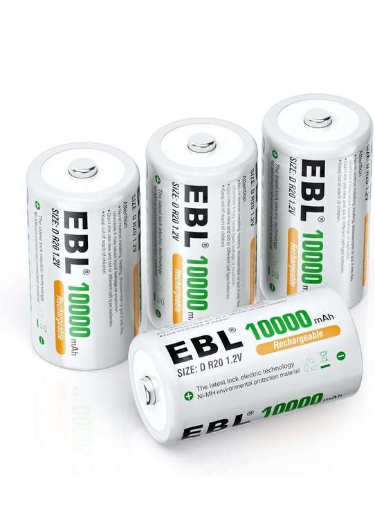 EBL 4 Pack 10000mAh D Size Rechargeable Batteries High Capacity Ni-MH D Batteries Prime price sold by EBL Stores