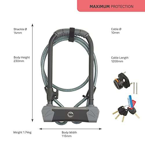 Yale Maximum Security Bike U Lock With Cable 230mm Hardened steel Heavy Duty Protection 4 Keys £22.99 @ Amazon