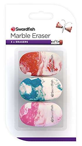 Swordfish Marble Eraser [Pack of 3] PVC and Phthalate Free Tablet Eraser – Assorted Colours [40377]