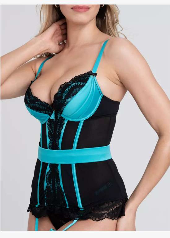 Lovehoney Empress Blue Satin and Lace Basque Set w/code
