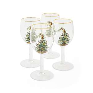 SPODE Set of 4 Christmas Tree Wine Glasses