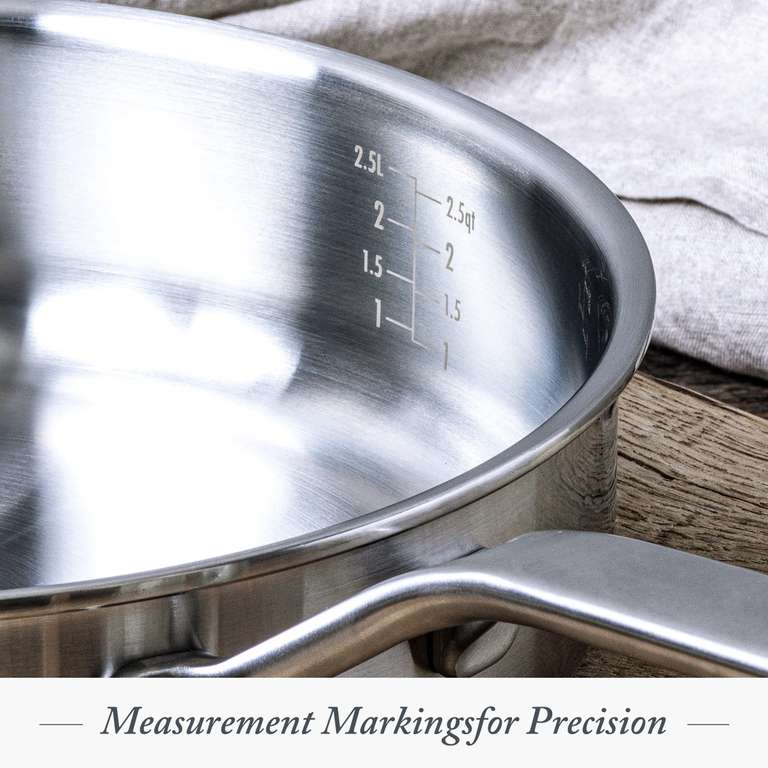 Merten & Storck Tri-Ply Stainless Steel 18cm/2 Litre Saucepan with Lid, Professional Cooking, Multi Clad,Measurement Markings