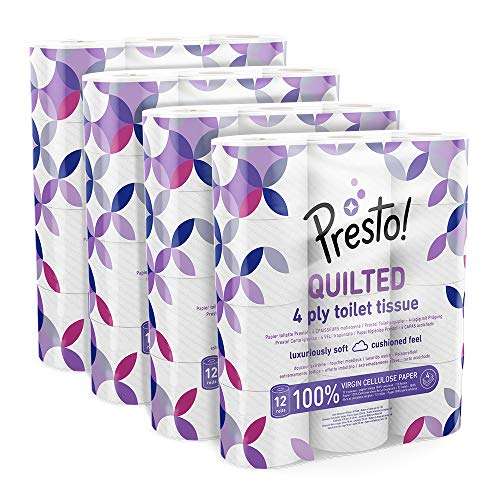Amazon Brand - Presto! 4-Ply Quilted Toilet Tissues, 48 Rolls. £22.38 / £21.26 S&S or £19.02 with10% voucher