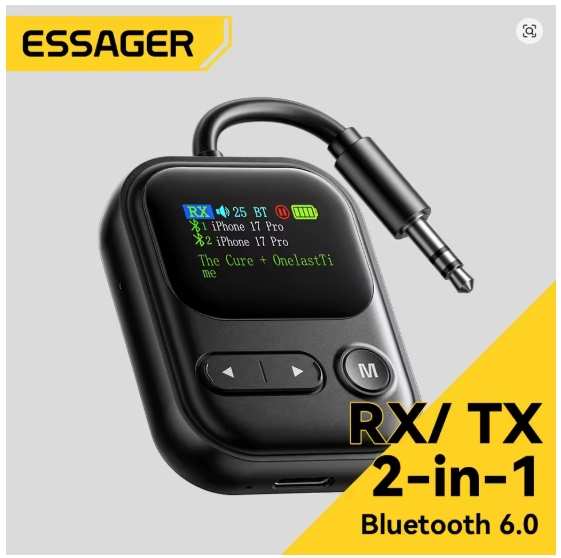 Essager Bluetooth 6.0 Transmitter/Receiver 2-in-1 Bluetooth Dongle With LED Display - Sold By Essager Flagship Store (w/Code & Store Coupon)